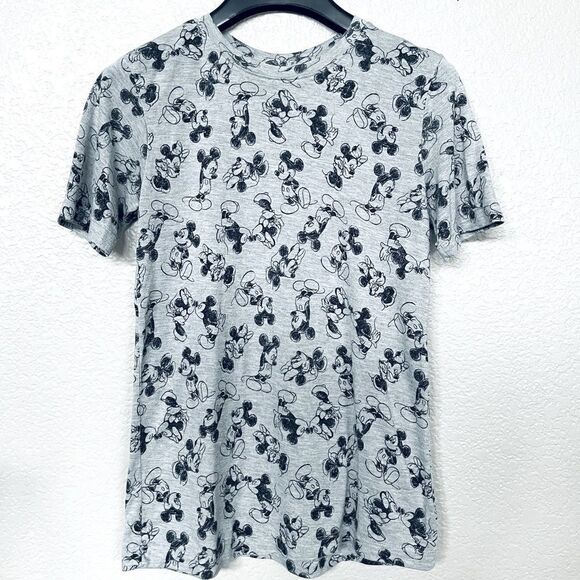 Disney Mickey & Minnie Mouse Gray Print T-Shirt Top S - Picture 1 of 3